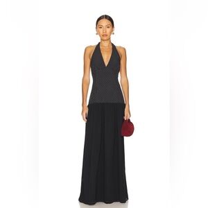 Women’s Black Halter Polka Dot Maxi Dress
